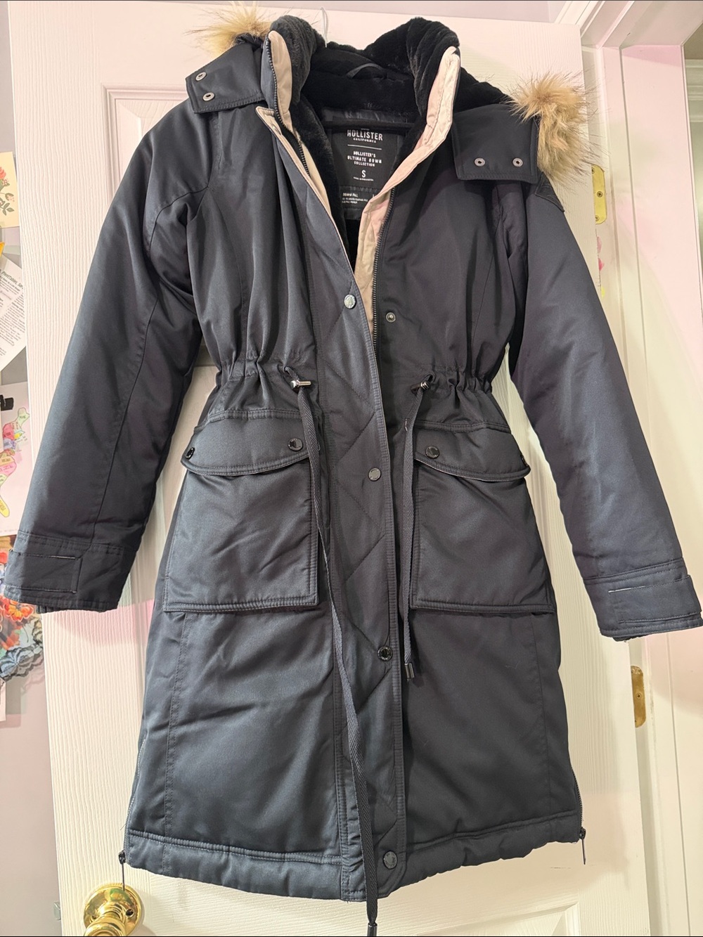 Hollister Ultimate Down Collection Black with Cream Trim and Faux-Fur Hood